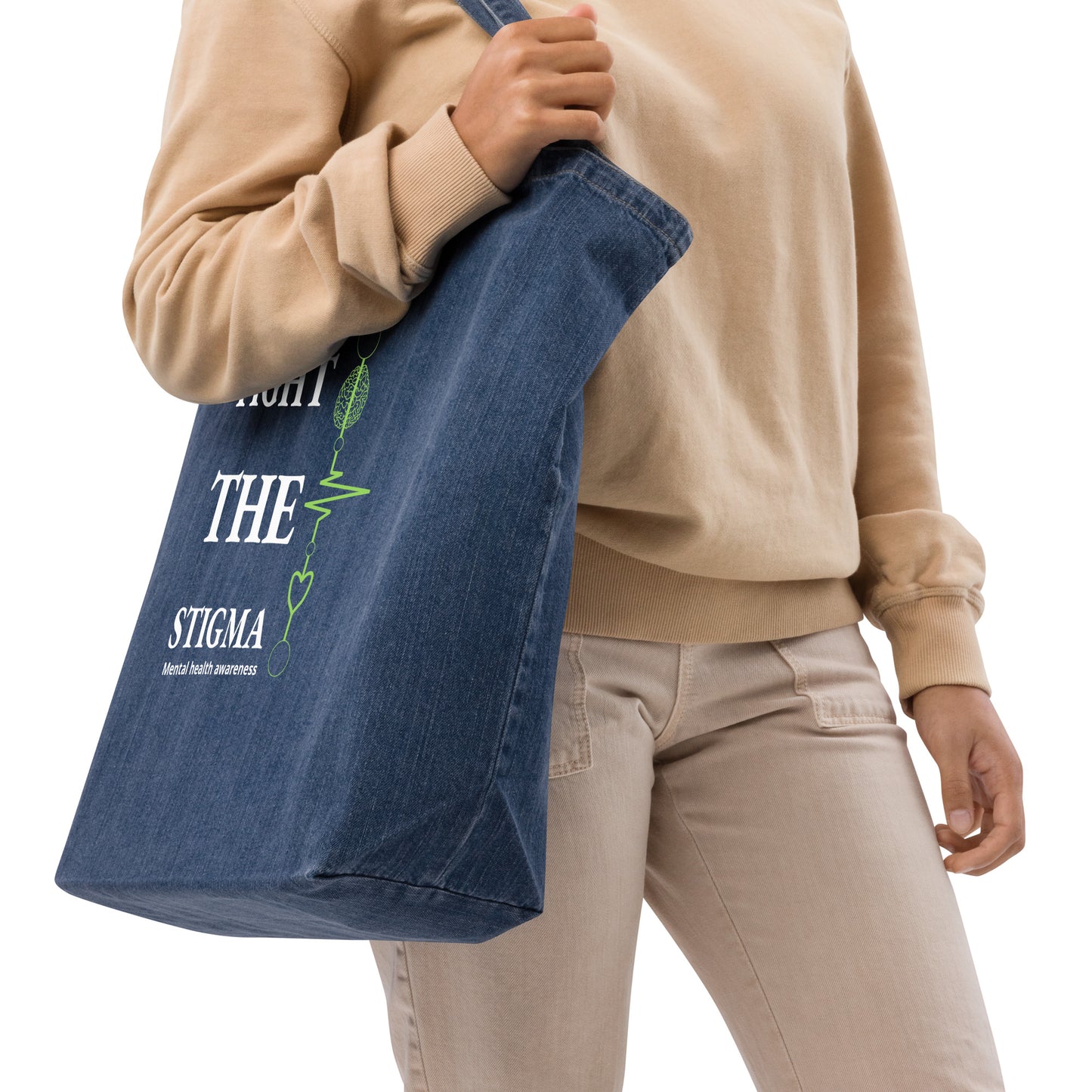 Organic denim tote bag "Fight The Stigma"