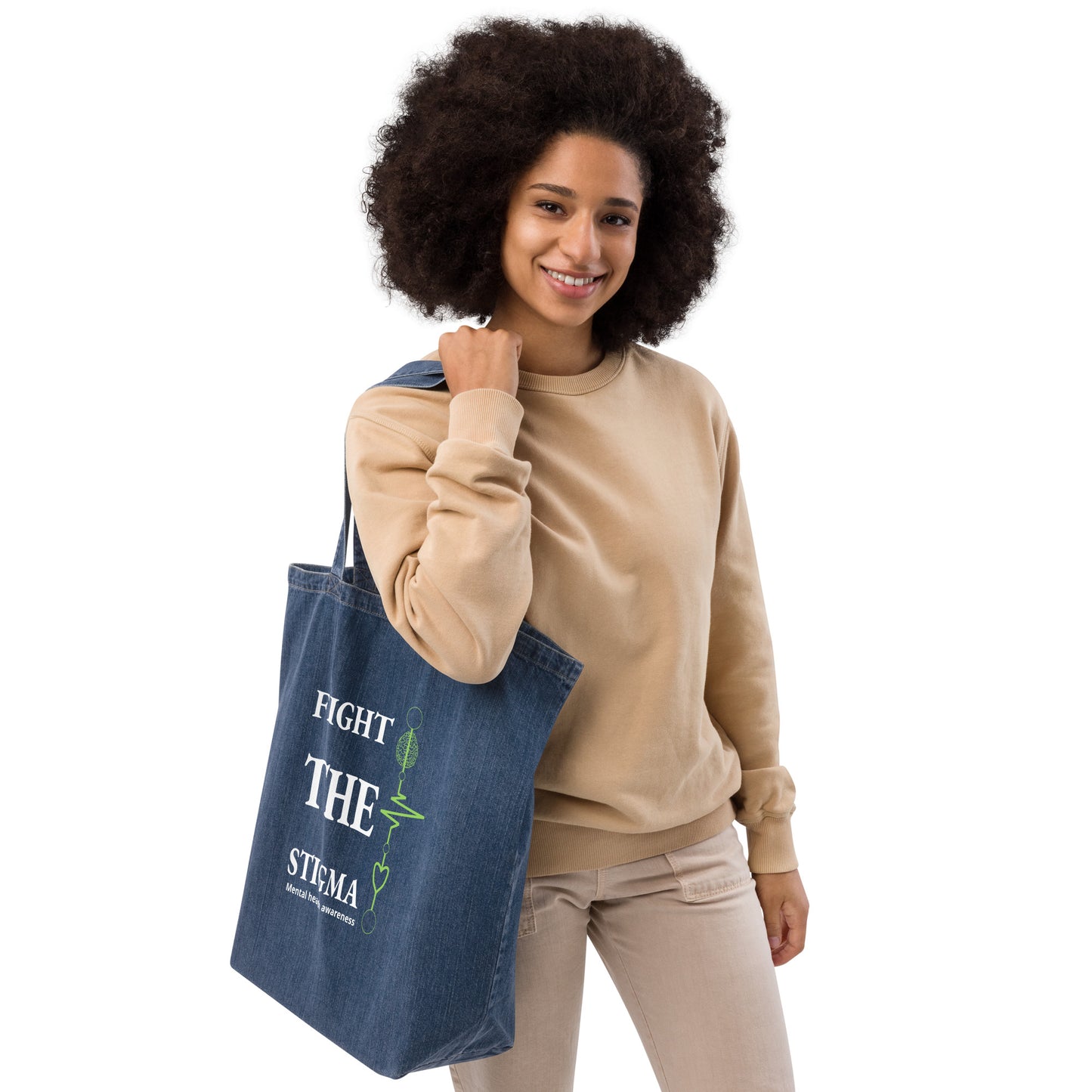 Organic denim tote bag "Fight The Stigma"