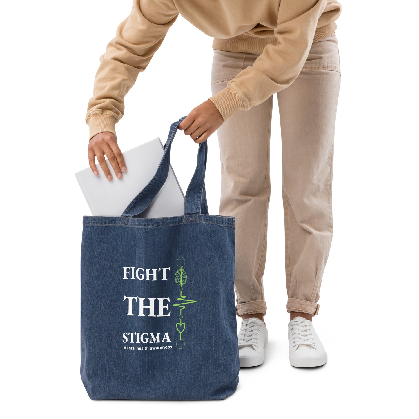 Organic denim tote bag "Fight The Stigma"